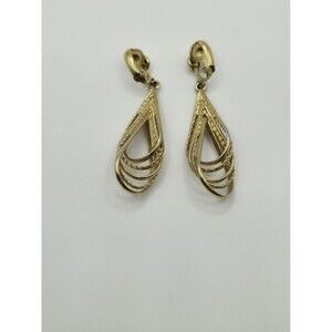 Vintage Filigree Goldtone Teardrop Dangle Metal Earrings 2"